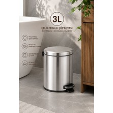 Karawent Home 3 Lt Paslanmaz Çelik Pedallı Çöp Kovası Banyo Tuvalet Ofis Krw-18