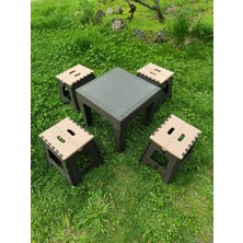 Evko Mobilya Kamp Seti, Piknik Seti, Masa Tabure Seti, Portatif Set, Plastik Katlanabilir Set, 4 + 1 Set