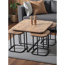 Sedaş Living Units Pelikan 4+1 Antik Çam Ahşap Siyah Metal Ayak Takım Sehpa Sedaş_lıvıng_unıts_sehpa