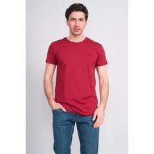 Çetinkaya Chester Polo 4504 Bisiklet Yaka Slimfit Nakışlı T-Shirt Bordo