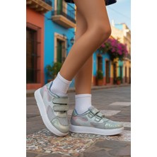 Tekiner Hakiki Deri Ortopedik Simli Kız Spor Ayakkabı