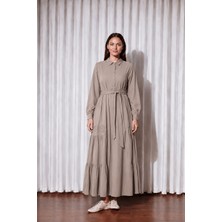 Nurcan Çetin 26134 Nakış Detaylı Kuşaklı Cotton Elbise
