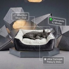 Brt Pet Ultra Kedi ve Köpek Yatağı - 60X45 cm Çıkarılabilir Minderli Dikdörtgen (Gri/beyaz)