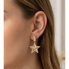 Taşlı Yıldız Model Gold Renk Küpe