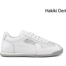 Gönderi(r) Kadın 001-Beyaz  Lastik Bağcıklı Hakiki Deri Sneaker