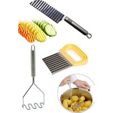 Trouvaille Şekilli Patates Bıçağı + Metal Patates Ezici + Meyve Sebze Doğrama Dilimleme Cips Bıçağı