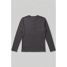 Gothamvibes Erkek Antrasit Henley  T-Shirt