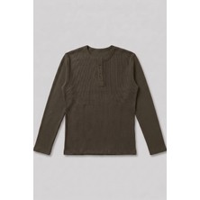 Gothamvibes Erkek Haki Henley  T-Shirt