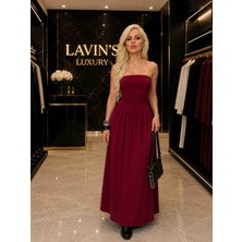 Lavin’s Luxury ✨ Bordo Esila Likralı Şifon Elbise
