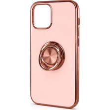 Teknotok iPhone 12 Yüzüklü Nikelaj Telefon Kılıfı (Ring Stand) - Rose Gold