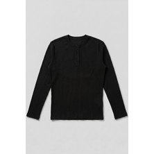 Gothamvibes Erkek Siyah Henley  T-Shirt
