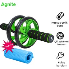Agnite Agnıte Çift Tekerlekli Karın Egzersiz Tekerleği Diz Pedli Fitness Yeşil