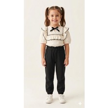 HaanBebe Kız Çocuk Fırfırlı ve Fiyonklu Bluz Pantolon Ikili Takım