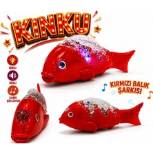 Kinku Kırmızı Balık Şarkılı Müzikli Işıklı Sesli Yürüyen Balık 23 cm Pilli Oyuncak Balık