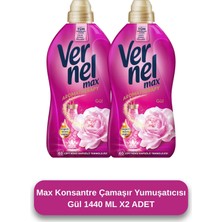 Vernel Max Gül Konsantre Yumuşatıcı 1.44L (2'li Set) 60 Yıkama Uzun Süreli Ferahlık