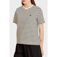 Brooks Brothers % 100 Pamuk Çizgili Bisiklet Yaka Fermuar Detaylı T-Shirt Bayan T Shirt BBSS26FTS003203