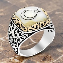 Takılingo 925 Ayar Gümüş Sedef Taşlı Ayyıldız Erkek Yüzük