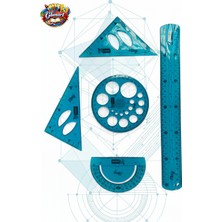 Glanart (Cetvel, Gönye, Açı Ölçer ve Daire Şablonu Seti ) 30 cm Esnek Kırılmaz Cetvel Takımı 5 Li Set