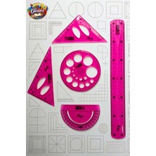 Glanart (Cetvel, Gönye, Açı Ölçer ve Daire Şablonu Seti ) 30 cm Esnek Kırılmaz Cetvel Takımı 5 Li Set