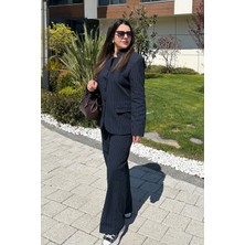 Çizgili Lacivert Pantolon Ceket Takım