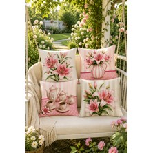 Ays Home Premium Retro Ev Bahçe Dekor Lilyum Desenli 4'lü Kırlent Kılıfı Seti