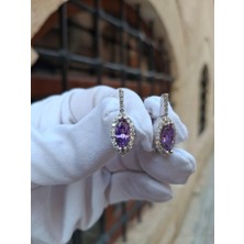 Süryani Gümüş Sanatı Ametist Taşlı Gümüş Küpe