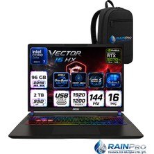 MSI Msı Vector 16 Hx Aı Intel Core Ultra 7 255HX 96 GB 2 Tb SSD 12GB/RTX 5070 TI/140W 16" Wuxga Windows 11 Pro Gaming Laptop Oyuncu Bilgisayarı A2XWHGRNP31