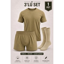 Alıç Erkek Asker Iç Çamaşırı Seti Haki Fanila Arjantin Boxer Uzun Çorap 3’lü Set 1 Adet - Terletmeyen Nefes Alan Kumaş
