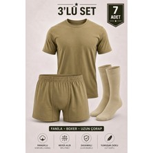 Alıç Asker  Iç Çamaşırı Seti Haki Fanila Arjantin Boxer Uzun Çorap 3’lü Set 7 Adet Haftalık - Terletmeyen Nefes Alan Kumaş
