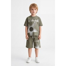 Joy Kids Erkek Çocuk Süzene Nakışlı Baskılı Günlük Takım (5-8yaş) (Haki)
