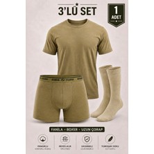 Alıç Erkek Asker Iç Çamaşırı Seti Haki Fanila Boxer Uzun Çorap 3’lü Set 1 Adet - Terletmeyen Nefes Alan Kumaş