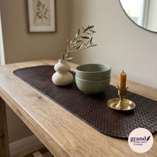 Grand Fine Art 1 Adet Deri Mini Runner-Klavye Altlığı-Masa Matı-Masa Sümeni -Çok Amaçlı Kullanım Örgü Desenli