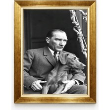 Nostaljik Siyah Beyaz Atatürk ve Köpeği Foks Tablosu