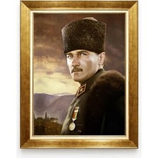 Atatürk Askeri Üniformalı Kanvas Tablo - Madalyalı Başkomutan Portresi