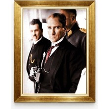 Mustafa Kemal Atatürk Dürbünlü Cephe Hatırası Altın Çerçeveli Tablo
