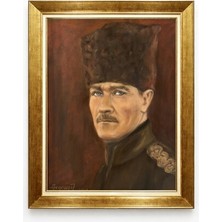 Atatürk Kalpaklı Portre Altın Varaklı Çerçeveli Tablo - Milli Mücadele Temalı Tablo