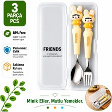 Jojobebek Sarı Renk Figürlü Premium Çocuk Bpa Free Paslanmaz Çelik Uçlu Çatal-Kaşık Set 24+ Ay