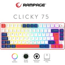 Rampage Clicky 75 Beyaz/lacivert/kırmızı Mekanik Hisli Rgb Q Membrane Oyuncu Klavyesi