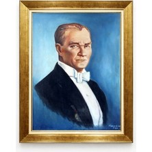 Atatürk Portre Tablo Yağlı Boya Görünümlü Altın Çerçeveli Kanvas