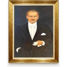 Smokinli Atatürk Yağlı Boya Dokulu Kanvas Tablo - Altın Varaklı Çerçeve