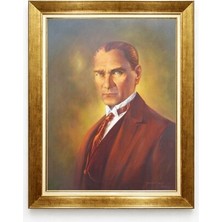 Atatürk Silüeti Sarı Işık Temalı Modern Kanvas Tablo - Gold Çerçeveli Sanat Eseri