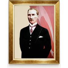 Atatürk Portresi Kanvas Tablo - Türk Bayrağı Temalı Altın Varaklı Çerçeve