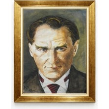 Atatürk Portre Modern Sanat Suluboya Desenli Çerçeveli Tablo - Sanatsal Atatürk Tablosu