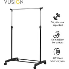 Vusign Vusıgn Tek Çubuklu Elbise Askısı Tekerlekli Metal Askılık 140X38X70 cm Gümüş