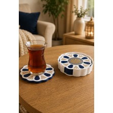 My Craft 3D Geleneksel Türk Çay Tabağı Motifli 4’lü Bardak Altlığı Seti – Standlı - Dekoratif Bardak Altlığı
