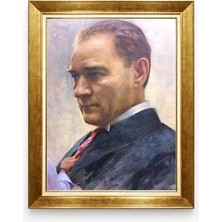 Atatürk Yan Profil Yağlı Boya Görünümlü Çerçeveli Tablo - Sanatsal Atatürk Kanvas Tablo