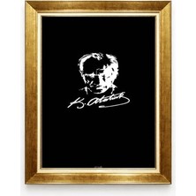 Atatürk Silüeti ve Imzalı Siyah Kanvas Tablo - Altın Varaklı Lüks Çerçeveli Minimalist Tasarım