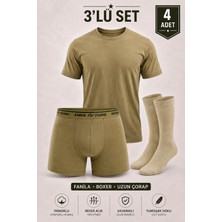 Alıç Asker Iç Çamaşırı Seti Haki Fanila Boxer Uzun Çorap 3’lü Set 4 Adet - Terletmeyen Nefes Alan Kumaş