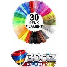 3D Çiz Pla 3D Kalem Filament Pla 30 Renk (30X5 Metre) 125 Metre Pla Filament