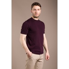 Zeki Özer Erkek Mürdüm Basic Triko O Yaka T-Shirt